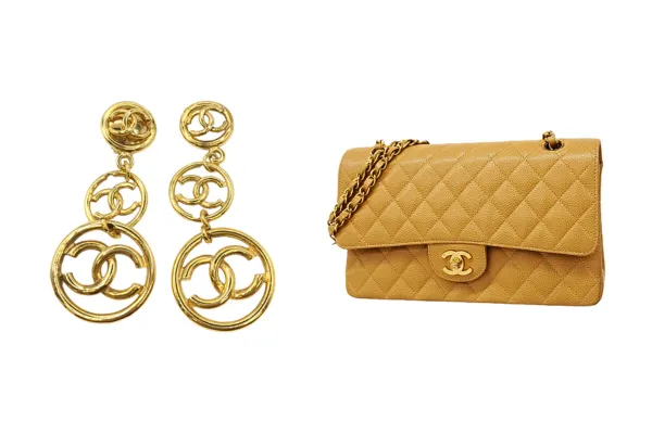 シャネル マトラッセ チェーンショルダーバッグ キャビアスキン ピアス