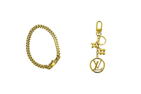 18金 (K18) 2面 喜平ブレスレット ルイ・ヴィトン ポルトクレチェーンブルーミング チャーム