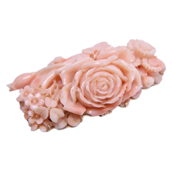 ピンク珊瑚 薔薇のブローチ 重量 約32.2g 」の参考買取価格(相場 
