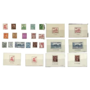 プレミア切手 未使用 昭和すかしなし 中尊寺菩薩 姫路城 植林20円 郵便配達30円 らでん模様10円 製銅100円