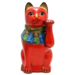 人形 陶器 招き猫 左手 ( 客招き ) 赤色