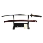 脇差 [長さ]一尺九寸八分0厘 [反り]六分0厘 [目釘]二個 [銘]勝光 拵え