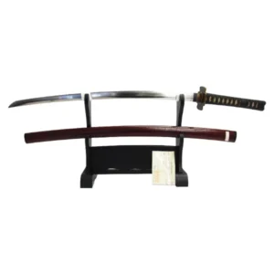 脇差 [長さ]一尺九寸八分0厘 [反り]六分0厘 [目釘]二個 [銘]勝光 拵え