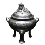 彫金家 青鳳 ( 内島市平 ) 作 唐草香炉 銀製