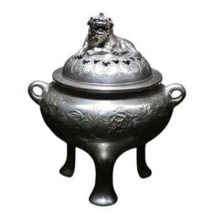 彫金家 青鳳 ( 内島市平 ) 作 唐草香炉 銀製