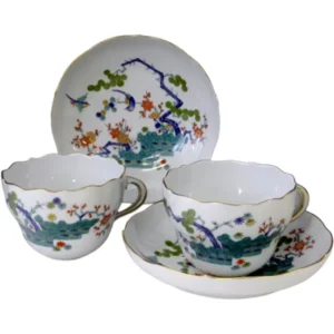 マイセン シノワズリ柿右衛門様式 金緑松竹梅図 カップ＆ソーサーペア