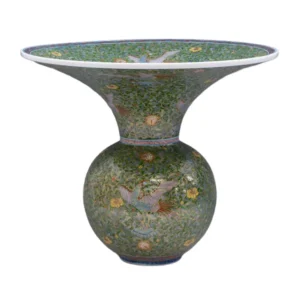 葉山有樹 金彩緑鳳凰唐草文天空型花器 有田焼 細密伊万里焼