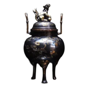 高岡銅器 大峰 金銀象嵌三足香炉 蝋型鋳銅