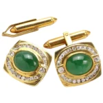 750刻印 メンズジュエリー ヒスイ 翡翠 ダイヤ付きカフス 約15.2g