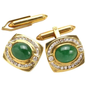 750刻印 メンズジュエリー ヒスイ 翡翠 ダイヤ付きカフス 約15.2g
