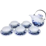 マイセン 茶器セット(湯呑み＆茶托5客&急須) ブルーオーキッド