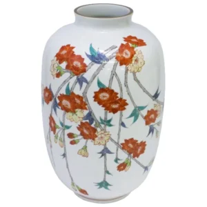 人間国宝 十四代酒井田柿右衛門 濁手枝垂桜文花瓶 本人作 有田焼 共箱 茶道具