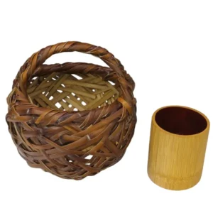 生野徳三 鳳尾竹投入華籠 共箱 銘あり 父-人間国宝 生野祥雲斎 花道具 竹細工 竹籠