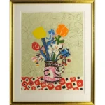 絵画 ポール・アイズピリ ピンクの花瓶と花束