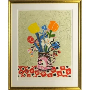 絵画 ポール・アイズピリ ピンクの花瓶と花束