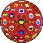 絵画 村上隆 赤いフラワーボール(3D) 本人サイン 2013年