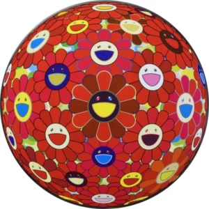 絵画 村上隆 赤いフラワーボール(3D) 本人サイン 2013年