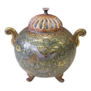 葉山有樹 金彩緑鳳凰唐草文香炉 有田焼 細密画 共箱 茶道具 銘在り