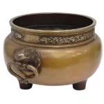 釜師 加藤忠三郎 宣徳銅牡丹火鉢 共箱 獅子 植物柄 火櫃 火桶 銅器 京都 茶道具