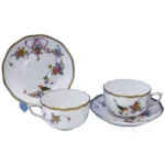 ヘレンド ティーカップ＆ソーサーペア 地中海の庭 花 鳥 リボン 2客セット