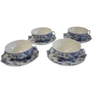 ロイヤルコペンハーゲン ブルーフルーテッド フルレース ティーカップ＆ソーサ― 4客セット