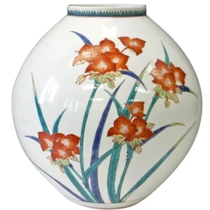 人間国宝 十四代酒井田柿右衛門 濁手紫露草文花瓶 有田焼 本人作 共箱 茶道具