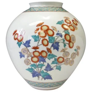 人間国宝十四代酒井田柿右衛門 濁手野草地文花瓶 有田焼 本人作 共箱 茶道具 花器