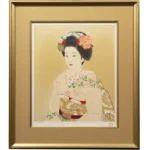 伊東深水 舞妓 人物画 女性像 着物 和服 かんざし 帯 結髪 日本画家 額新品 絵画 版画 保証