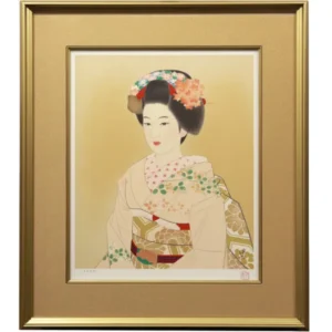 伊東深水 舞妓 人物画 女性像 着物 和服 かんざし 帯 結髪 日本画家 額新品 絵画 版画 保証