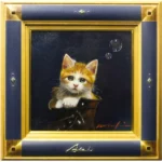 八代亜紀 ブーツの中で 油彩3号 動物画 子猫 靴 芸能人 歌手 絵画 原画 油絵 真作保証