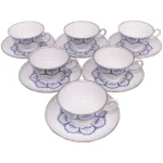 大倉陶園 手描き 日本製 呉須正倉院 藍色・色盛り・白金色 カップ＆ソーサー6客セット