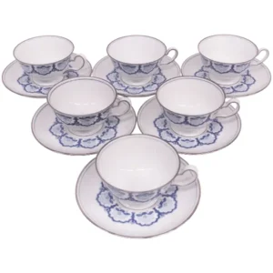 大倉陶園 手描き 日本製 呉須正倉院 藍色・色盛り・白金色 カップ＆ソーサー6客セット