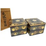 漆塗 重箱 鶴亀文様 蒔絵 螺鈿