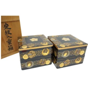 漆塗 重箱 鶴亀文様 蒔絵 螺鈿