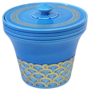 真葛香斎 浅黄交趾青海波末廣水指 京焼 共箱 銘あり 茶道具 水器 陶芸 伝統工芸