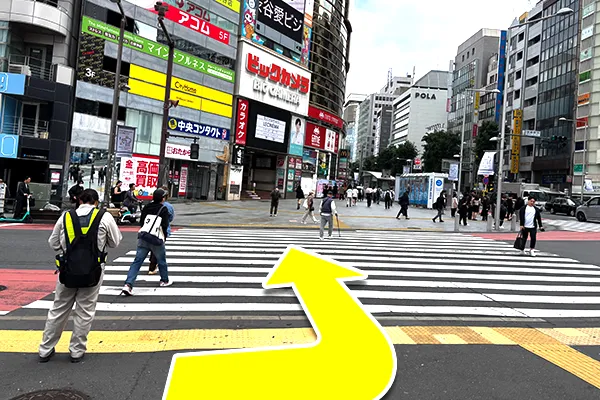 左方向へ進み、横断歩道を渡ります。