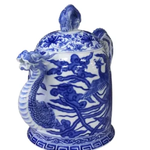 十四代 辻常陸 染付鳳凰文龍型水注 有田焼 共箱 茶道具 神話霊鳥 展覧会出品作