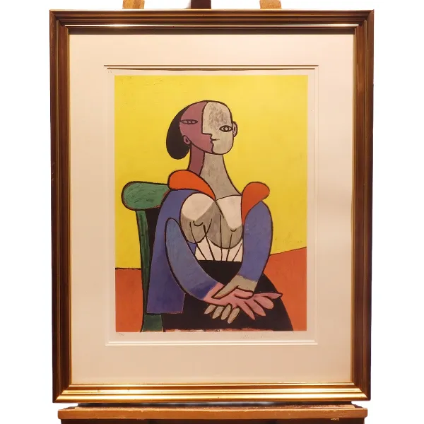 パブロ・ピカソ、坐る女、希少な画集より、新品高級額装付、状態良好 絵画 パブロ・ピカソ 椅子に座る女 」の参考買取価格(相場)｜ 絵画