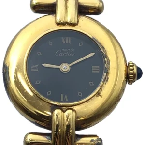 カルティエ マストコリゼ 590002 SV/革 ブラック文字盤