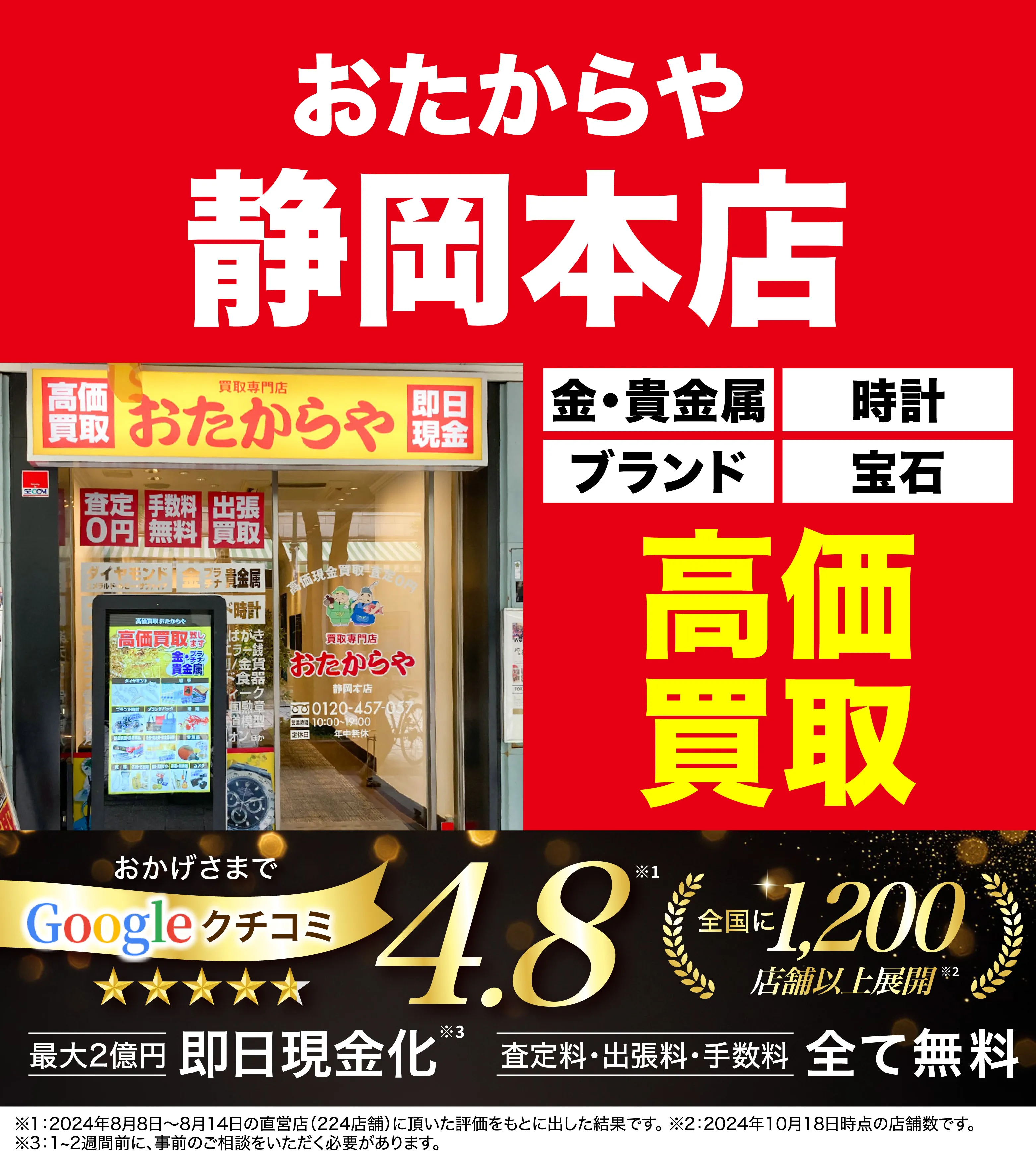 高価買取！googleクチコミ4.8、全国1,300店舗以上！