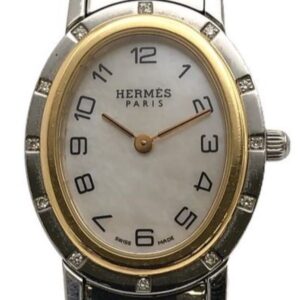 エルメス クリッパーオーバル SS/GP ホワイトシェル文字盤