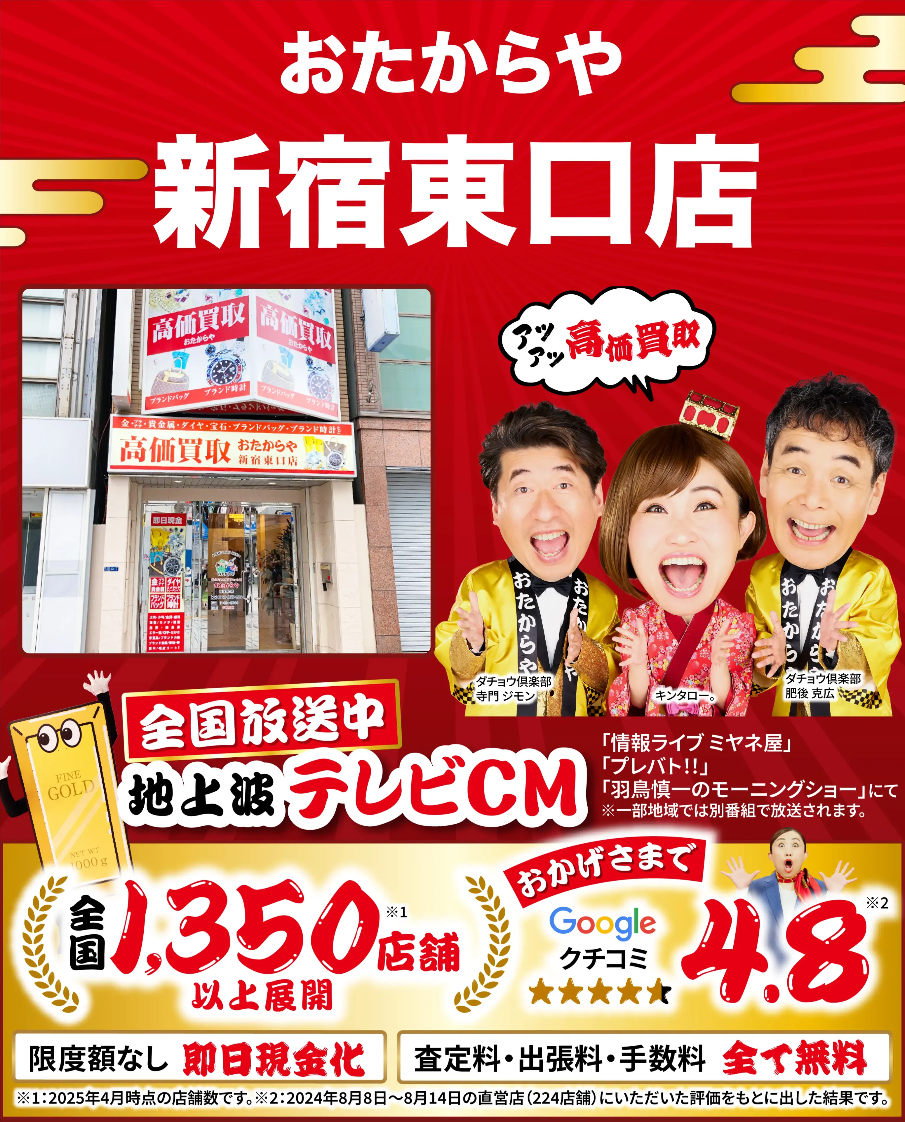 高価買取！googleクチコミ4.8、全国1,300店舗以上！