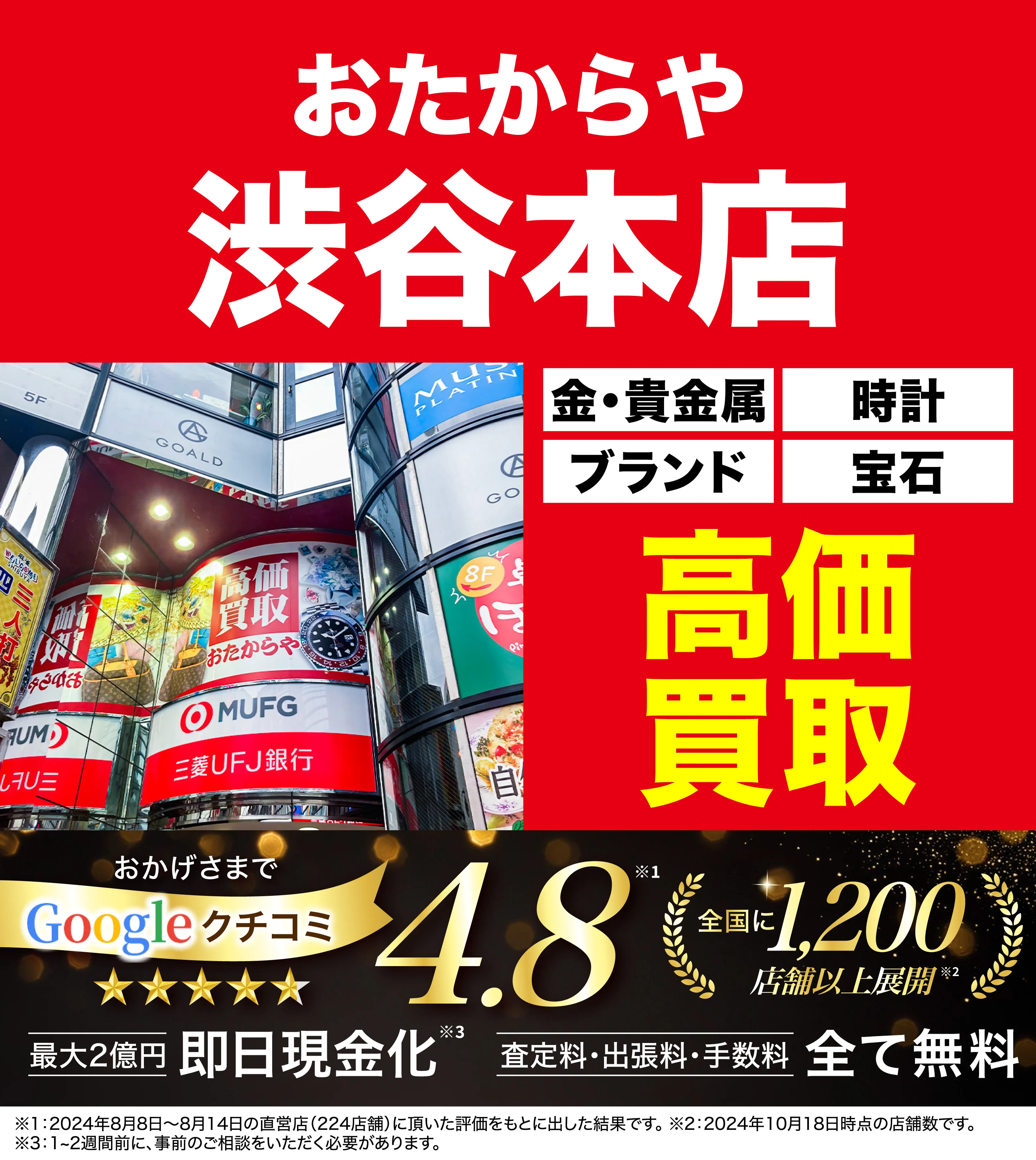 高価買取！googleクチコミ4.8、全国1,300店舗以上！