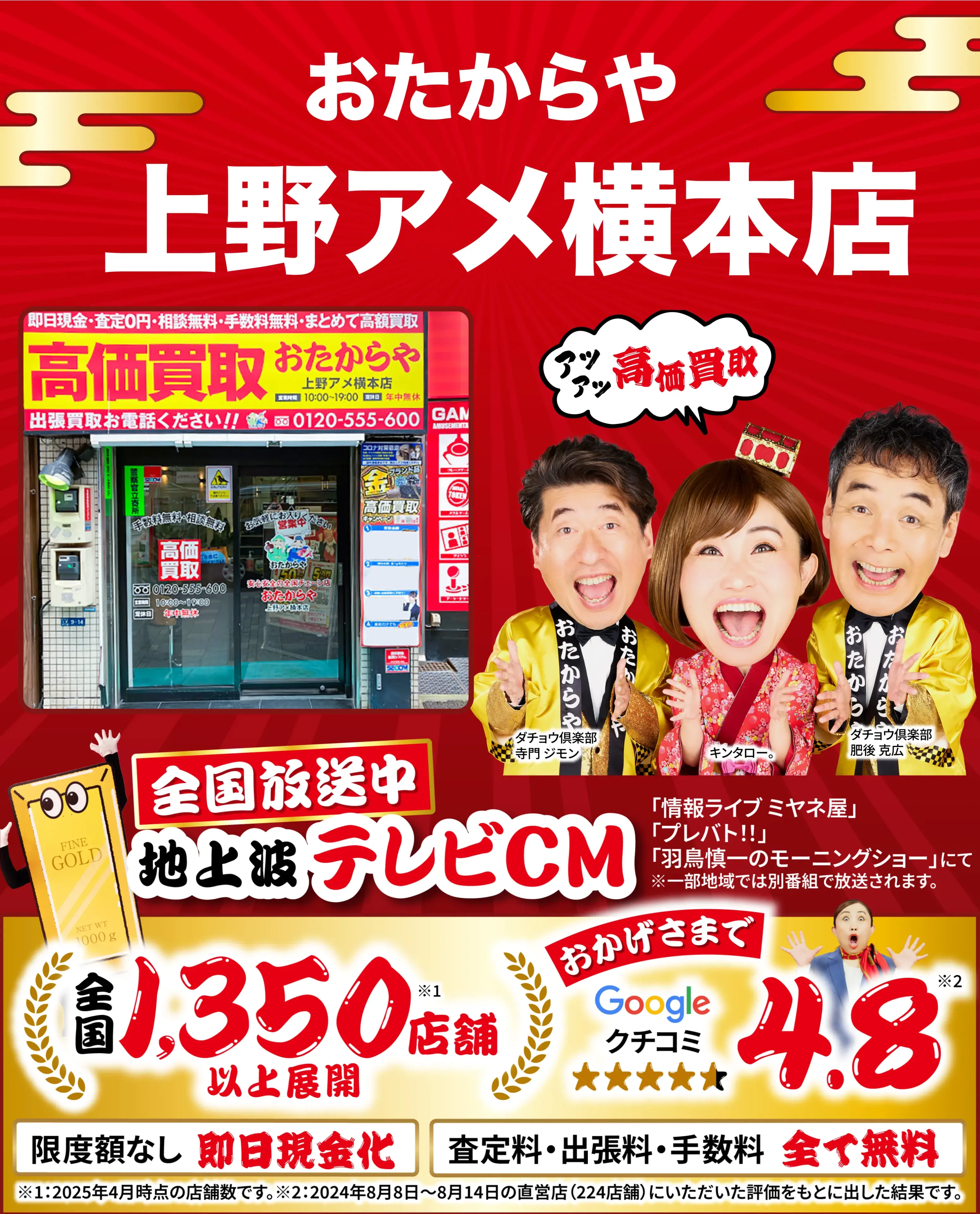 高価買取！googleクチコミ4.8、全国1,300店舗以上！