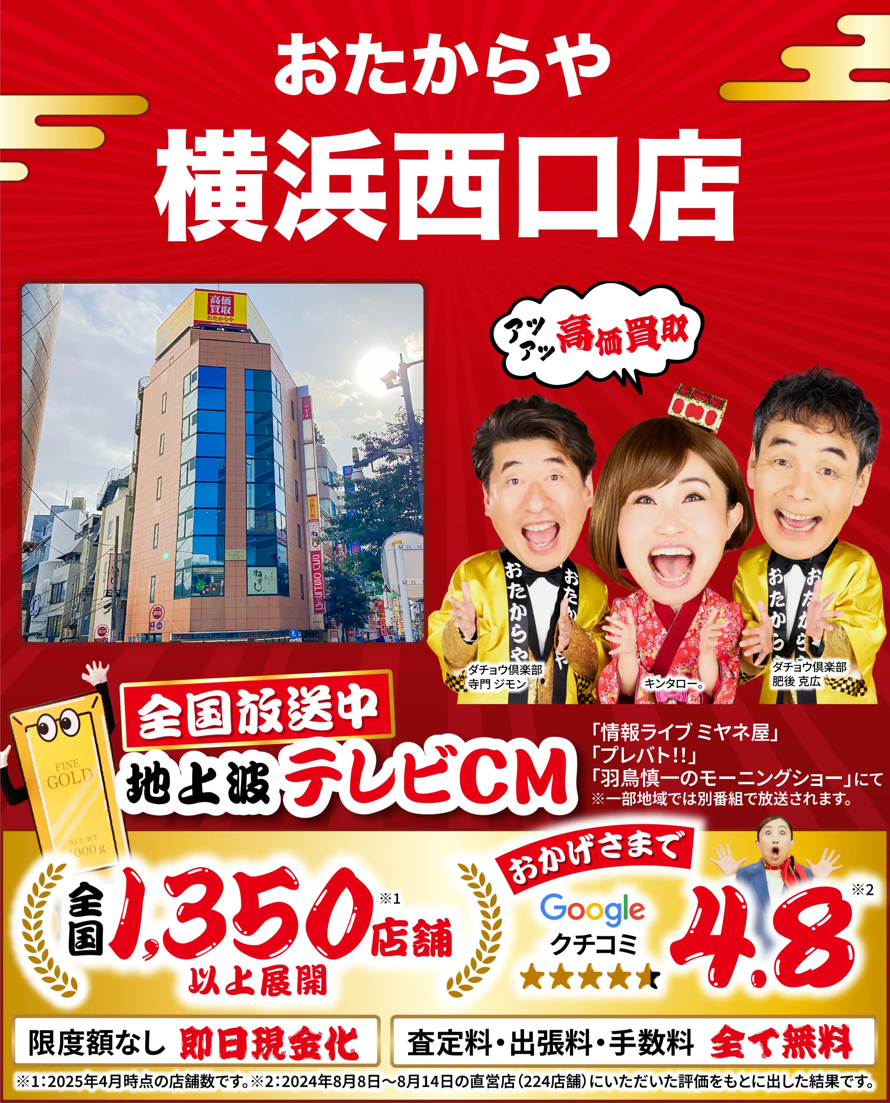 高価買取！googleクチコミ4.8、全国1,300店舗以上！