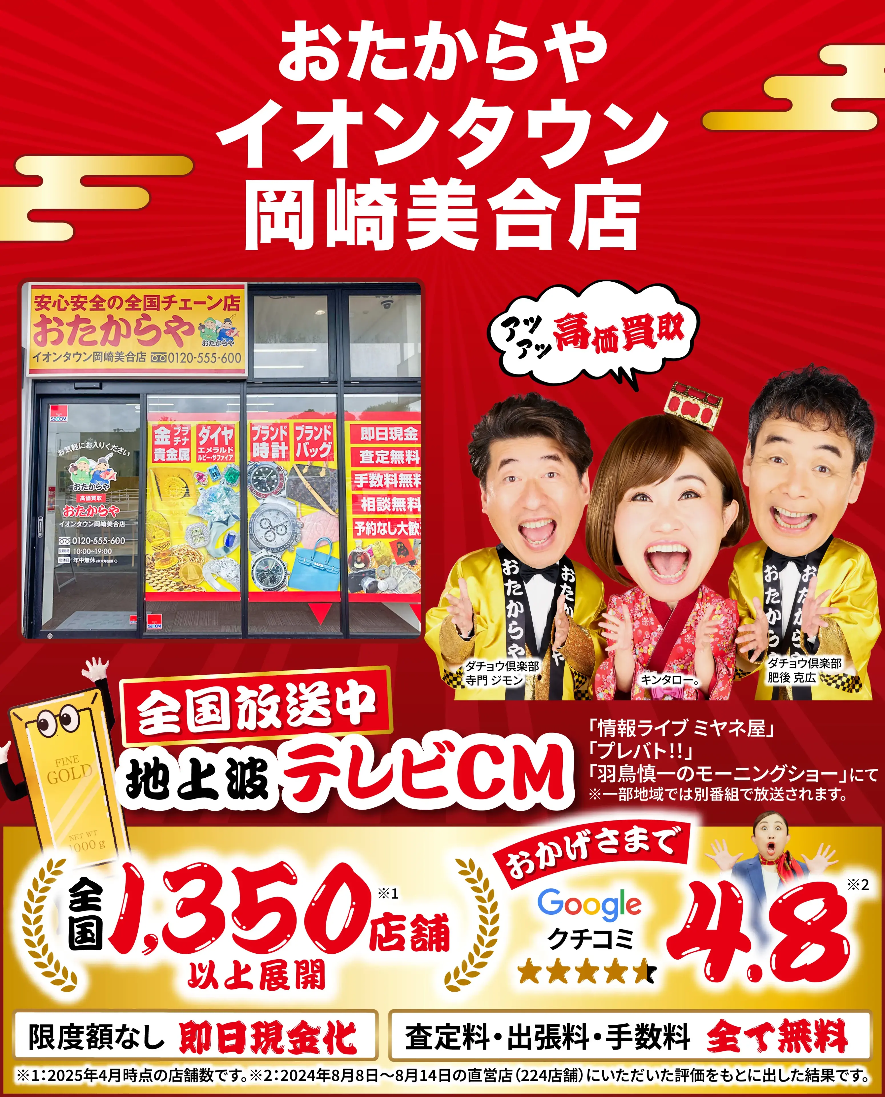 高価買取！googleクチコミ4.8、全国1,300店舗以上！