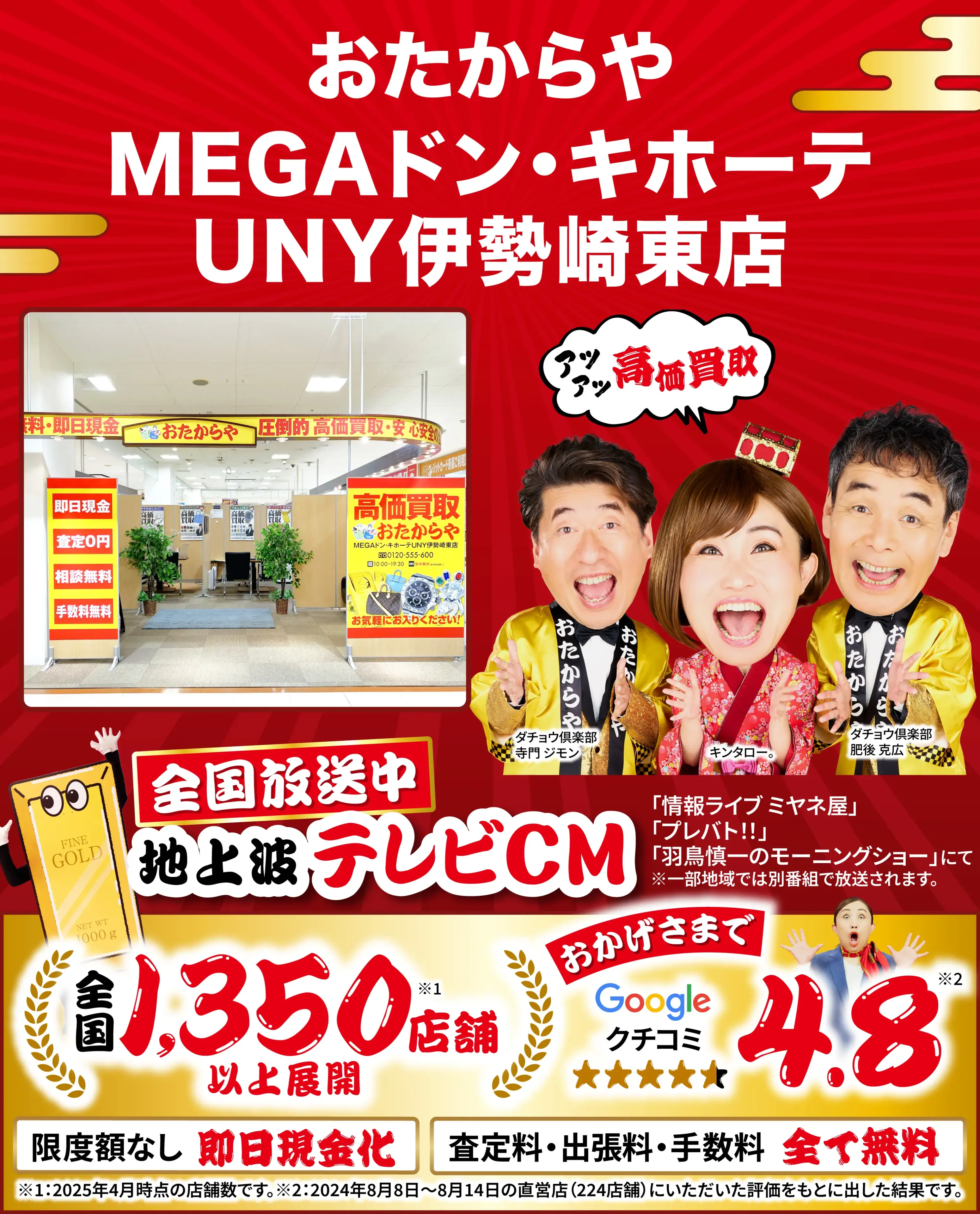 高価買取！googleクチコミ4.8、全国1,300店舗以上！