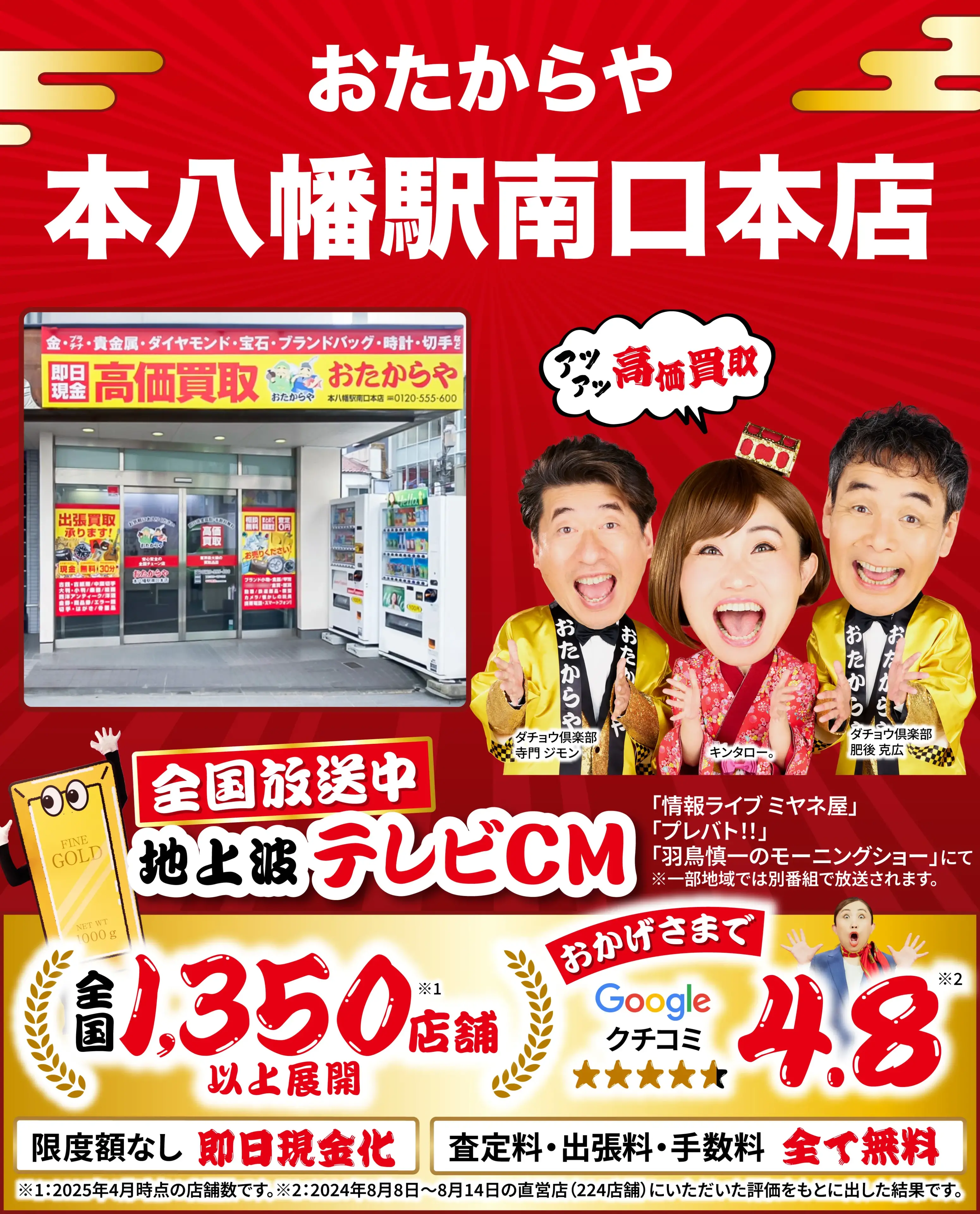 高価買取！googleクチコミ4.8、全国1,300店舗以上！