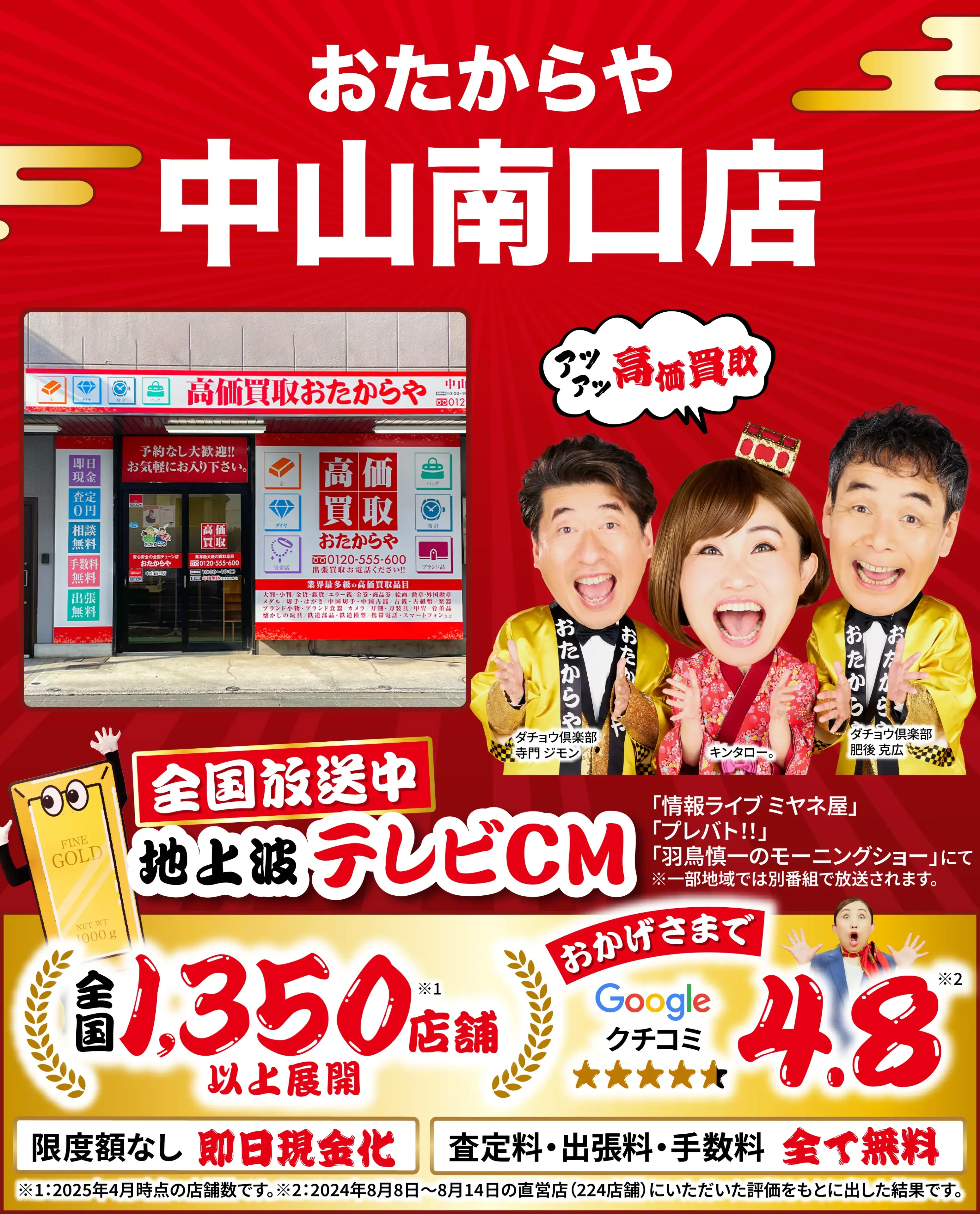 高価買取！googleクチコミ4.8、全国1,300店舗以上！
