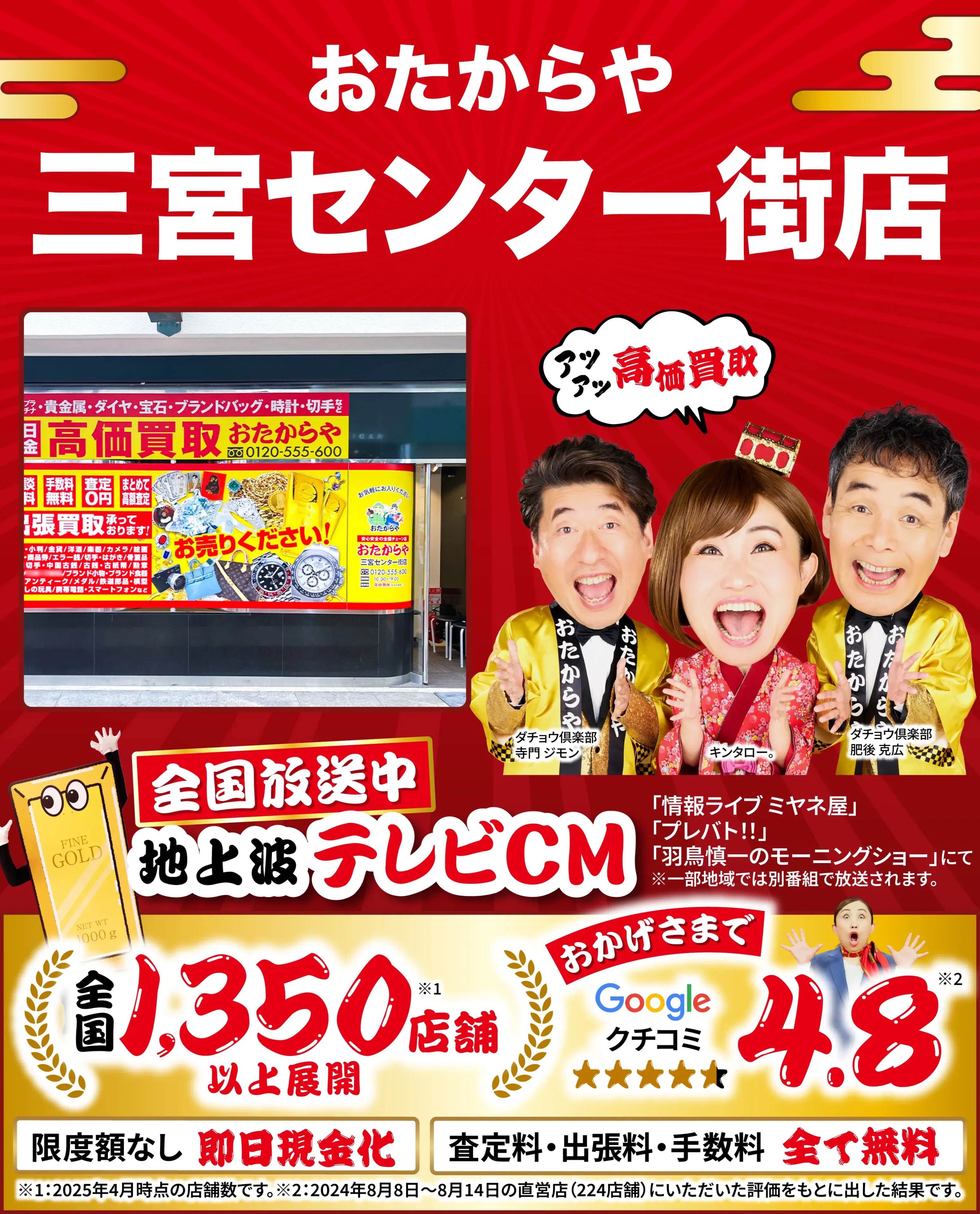 高価買取！googleクチコミ4.8、全国1,300店舗以上！
